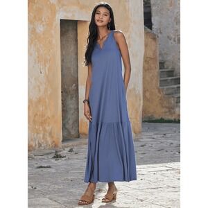 Peruvian Connection Mallorca Women's Long Maxi Dress Hyacinth Blue Sz XS EEEUC